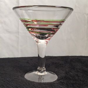Martini glass drink glass large with red and green multicolored swirl design